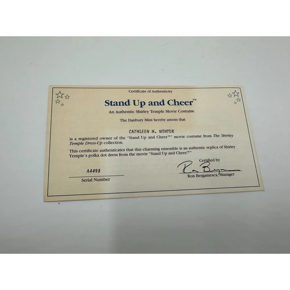 NIB VIntage 1994 Danbury Mint Shirley Temple 16” Stand Up And Cheer Costume COA - Picture 7 of 8